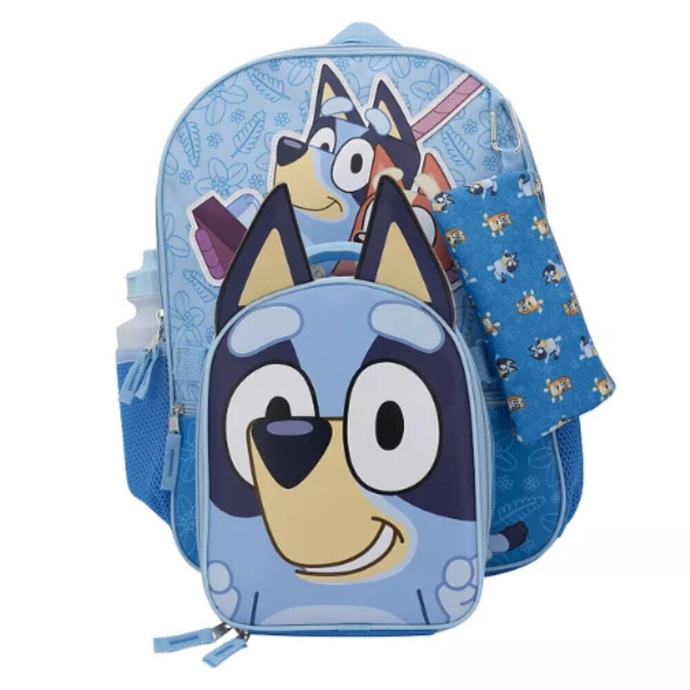 Bluey 5-Piece Backpack, Lunch Bag, Pencil Case, Water Bottle, & Carabiner Set